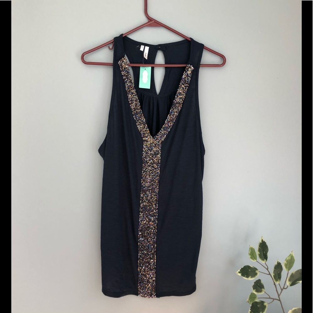 Studio y jeweled flowing tank top
